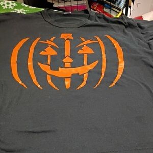 Russell Athletic Black Tee with Orange Pumpkin Design